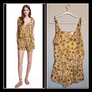 NWOT H&M Romper | Size 12 | Retro Floral Playsuit Shorts | Antique Pink | 70s